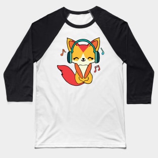 Happy fox with headphones Baseball T-Shirt